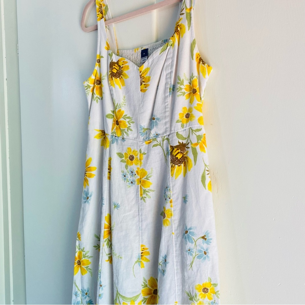 Linen Sunflower Sundress White Yellow Green Sunflower Print Old Navy